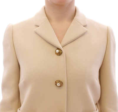 Shop Dolce & Gabbana Beige Wool Pearl Button Jacket Blazer Women's Coat