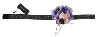 Shop Dolce & Gabbana Belt Black Crystal Brass Flower Wide Women's Waist