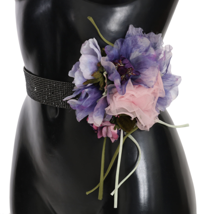 Shop Dolce & Gabbana Belt Black Crystal Brass Flower Wide Women's Waist