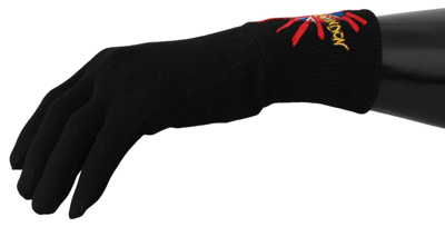 Shop Dolce & Gabbana Black #dmen'slondon Embroidered Wool Men's Gloves