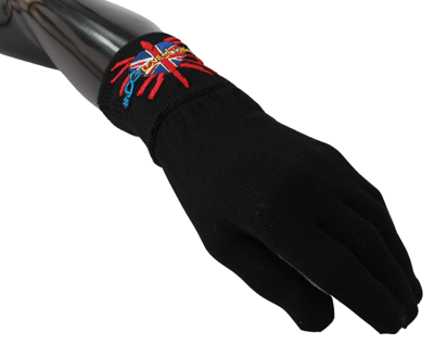 Shop Dolce & Gabbana Black #dmen'slondon Embroidered Wool Men's Gloves