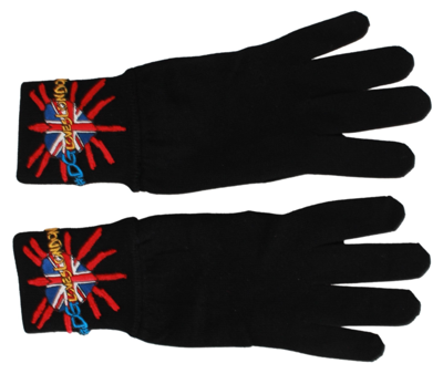 Shop Dolce & Gabbana Black #dmen'slondon Embroidered Wool Men's Gloves