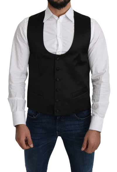 Shop Dolce & Gabbana Black 100% Silk Formal Waist Coat Men's Vest
