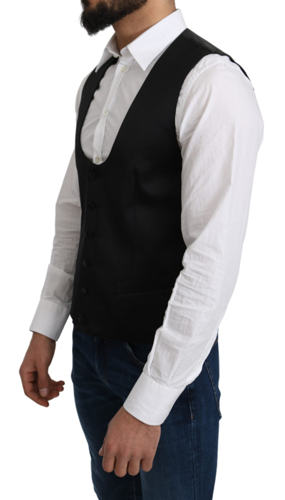 Shop Dolce & Gabbana Black 100% Silk Formal Waist Coat Men's Vest