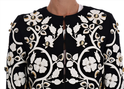 Shop Dolce & Gabbana Black Baroque Floral Crystal Women's Jacket In Black/white