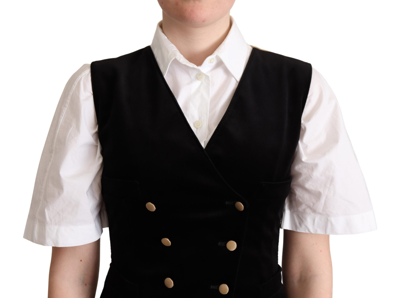 Shop Dolce & Gabbana Black Beige Velvet Waistcoat Women's Vest