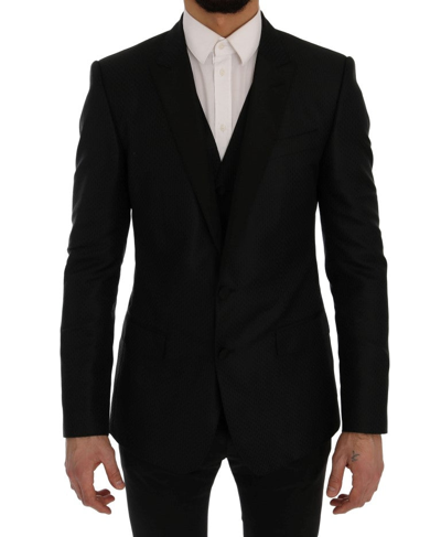 Shop Dolce & Gabbana Black Blue Martini Silk Blazer Men's Jacket