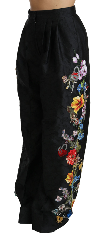Shop Dolce & Gabbana Black Brocade Floral Sequined Beaded Women's Pants