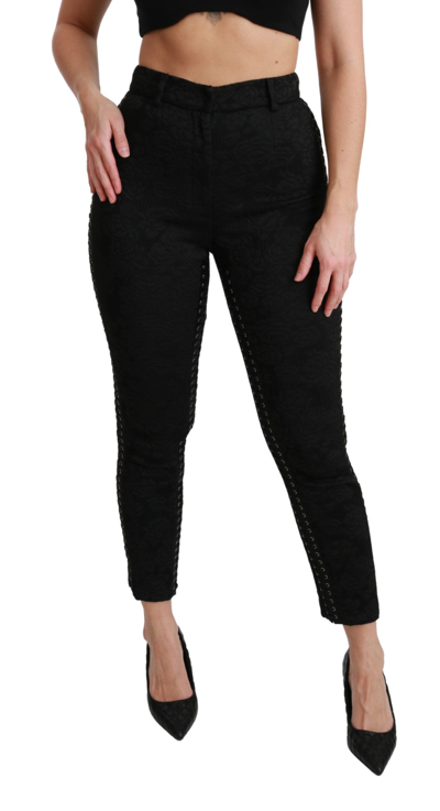 Shop Dolce & Gabbana Black Brocade Skinny High Waist Women's Pants