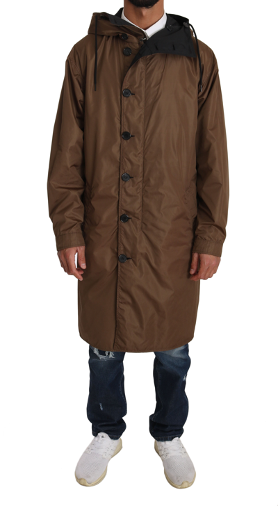 Shop Dolce & Gabbana Black Brown Hooded Reversible Men's Raincoat
