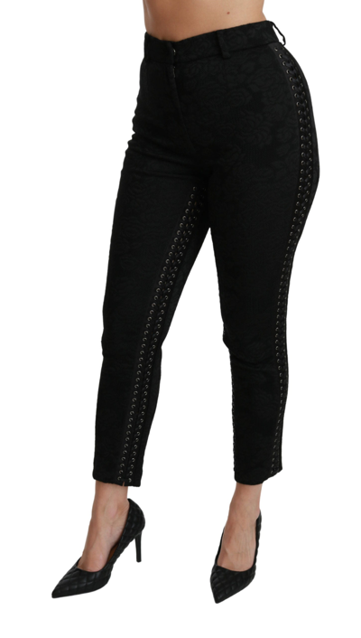 Shop Dolce & Gabbana Black Brocade Skinny High Waist Women's Pants