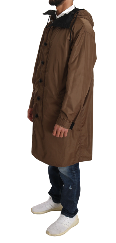 Shop Dolce & Gabbana Black Brown Hooded Reversible Men's Raincoat