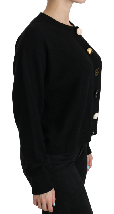 Dolce & Gabbana Black Button Embellished Cardigan Sweater In Black