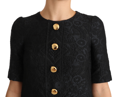 Shop Dolce & Gabbana Black Button Embellished Jacquard Mini Women's Dress