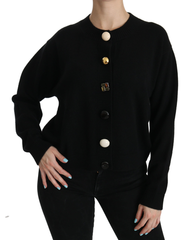 Dolce & Gabbana Black Button Embellished Cardigan Sweater In Black