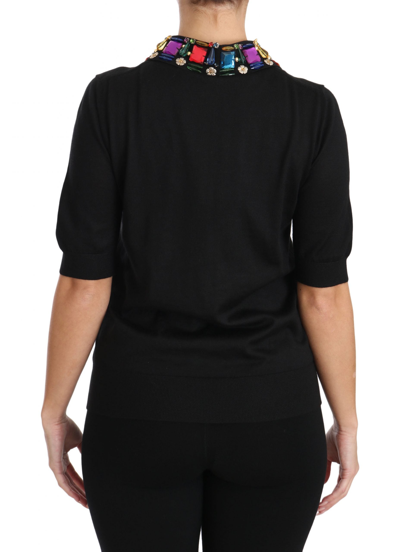Shop Dolce & Gabbana Black Cashmere Crystal Collar Top Women's T-shirt