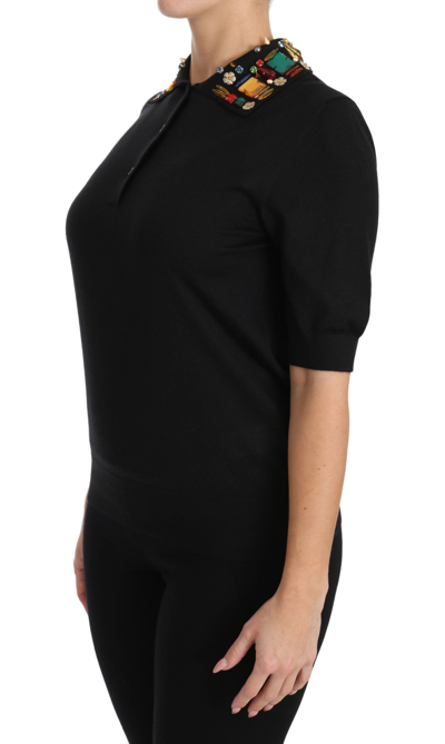 Shop Dolce & Gabbana Black Cashmere Crystal Collar Top Women's T-shirt