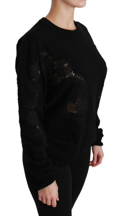 Shop Dolce & Gabbana Black Cashmere Floral Lace Cutout Women's Sweater