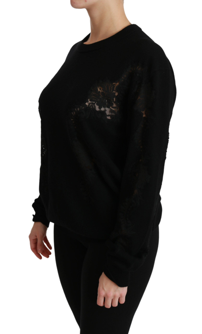Shop Dolce & Gabbana Black Cashmere Floral Lace Cutout Women's Sweater