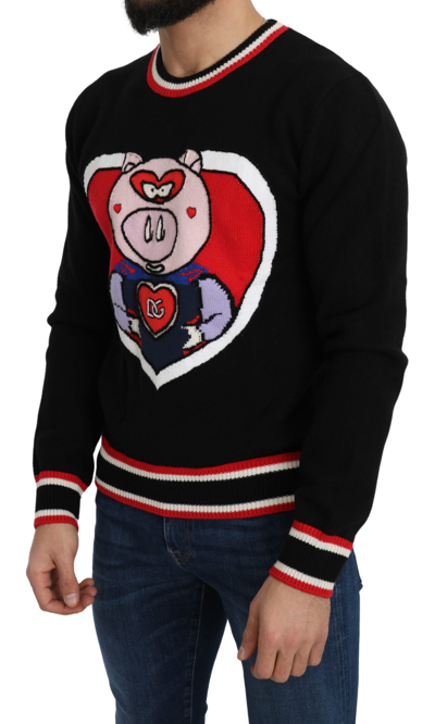 Dolce & Gabbana Black Cashmere Pig Of The Year Pullover Sweater In Black