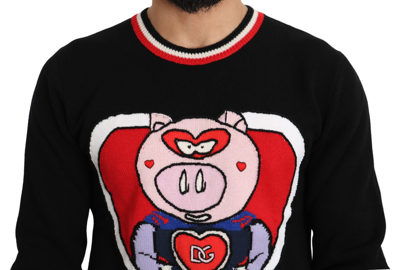 Dolce & Gabbana Black Cashmere Pig Of The Year Pullover Sweater In Black