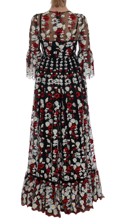 Shop Dolce & Gabbana Black Chamomile Roses Embroidered Women's Dress In Multicolor