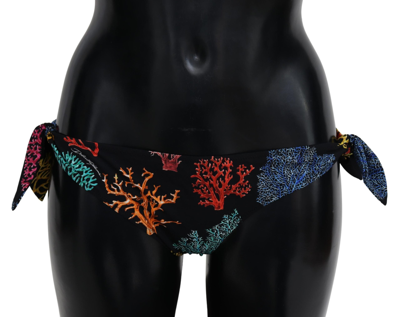 Shop Dolce & Gabbana Chic Black Side-tie Coral Print Bikini Women's Bottom