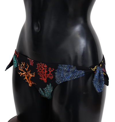 Shop Dolce & Gabbana Chic Black Side-tie Coral Print Bikini Women's Bottom