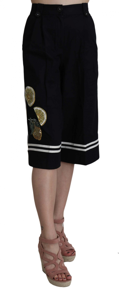 Shop Dolce & Gabbana Black Cotton Cropped Embellished Women's Pants