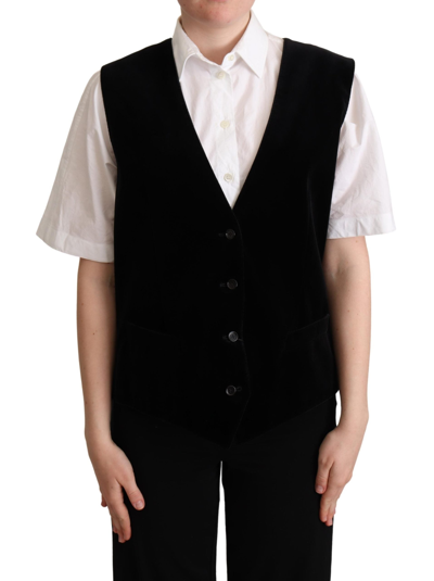 Shop Dolce & Gabbana Black Cotton Leopard Print Waistcoat Women's Vest