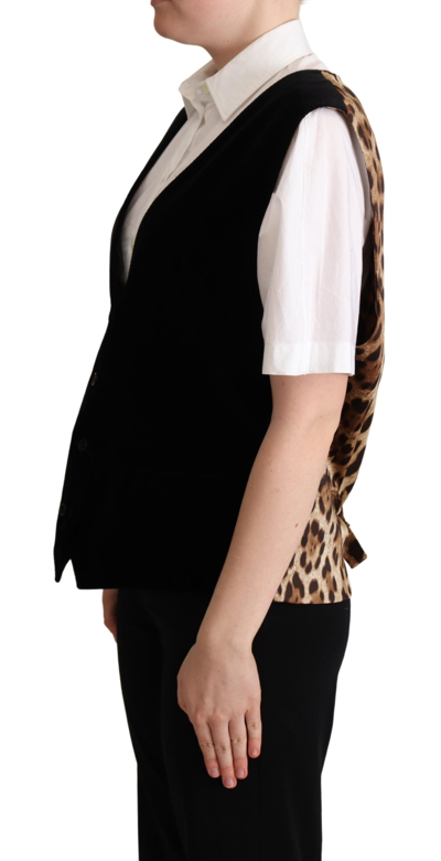 Shop Dolce & Gabbana Black Cotton Leopard Print Waistcoat Women's Vest