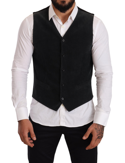 Shop Dolce & Gabbana Black Cotton Single Breasted Men's Waistcoat