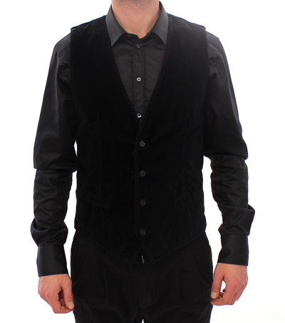 Shop Dolce & Gabbana Black Cotton Single Breasted Vest Men's Gilet