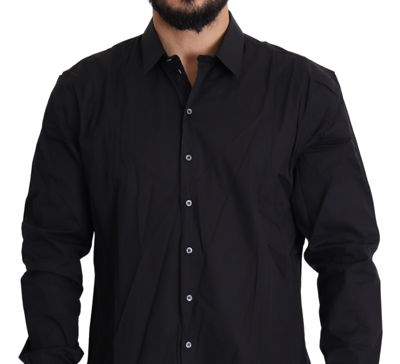 Shop Dolce & Gabbana Black Cotton Stretch Dress Sicilia Men's Shirt