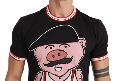 Shop Dolce & Gabbana Black Cotton Top 2019 Year Of The Pig Men's T-shirt