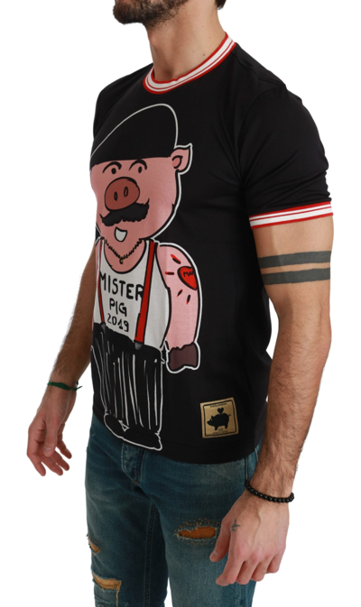 Shop Dolce & Gabbana Black Cotton Top 2019 Year Of The Pig Men's T-shirt