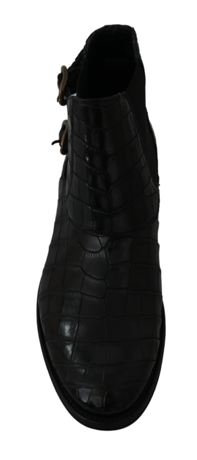 Shop Dolce & Gabbana Black Crocodile Leather Derby Boots Men's Shoes