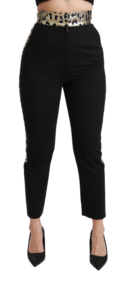 Shop Dolce & Gabbana Black Cropped Skinny High Waist Wool Women's Pants