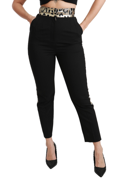 Shop Dolce & Gabbana Black Cropped Skinny High Waist Wool Women's Pants