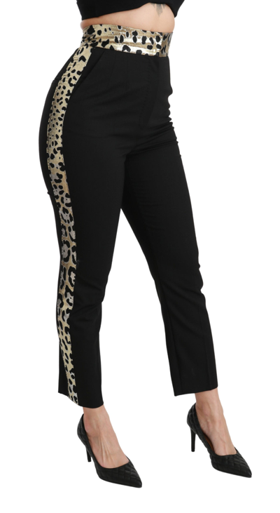 Shop Dolce & Gabbana Black Cropped Skinny High Waist Wool Women's Pants