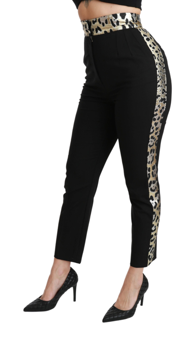 Shop Dolce & Gabbana Black Cropped Skinny High Waist Wool Women's Pants