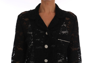 Shop Dolce & Gabbana Black Crystal Button Floral Lace Women's Shirt