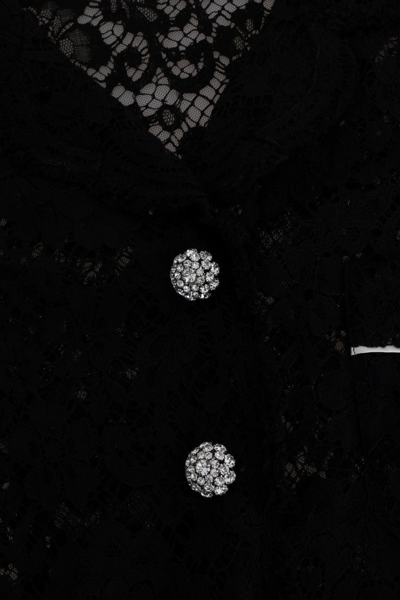 Shop Dolce & Gabbana Black Crystal Button Floral Lace Women's Shirt