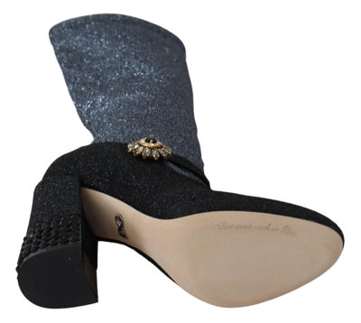 Shop Dolce & Gabbana Black Crystal Glitter Boots Women's Shoes