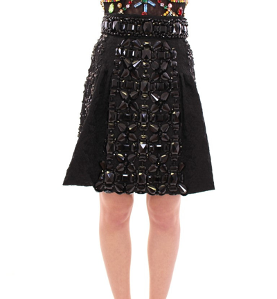 Shop Dolce & Gabbana Black Crystal Handmade Above Knee Women's Skirt