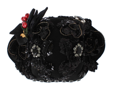 Shop Dolce & Gabbana Black Crystal Gold Cherries Brooch Women's Hat