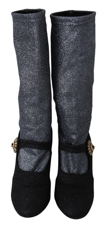 Shop Dolce & Gabbana Black Crystal Glitter Boots Women's Shoes