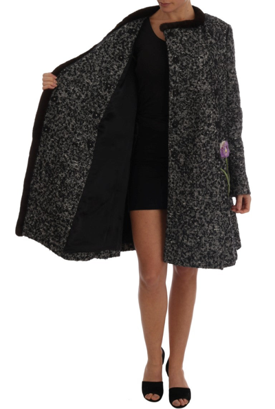 Shop Dolce & Gabbana Black Crystal Fur Coat Women's Jacket In Black/white