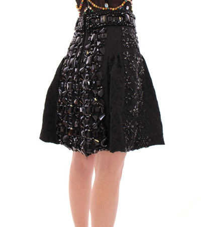 Shop Dolce & Gabbana Black Crystal Handmade Above Knee Women's Skirt