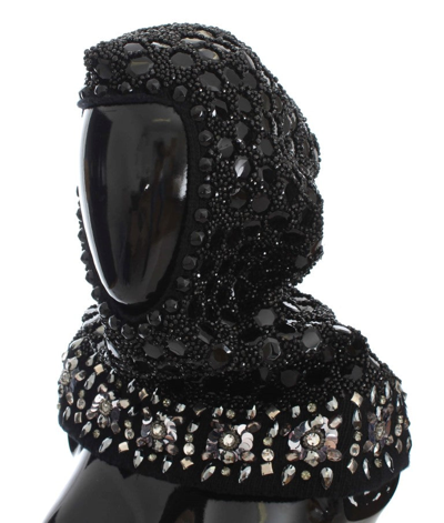 Shop Dolce & Gabbana Black Crystal Sequin Hood Scarf Women's Hat